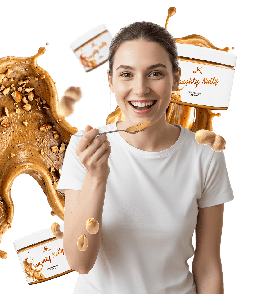 Smiling woman trying NN's nut paste